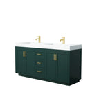 Wyndham Miranda 72" Double Bathroom Vanity In Green 4" Thick Matte White Solid Surface Countertop Integrated Sinks Brushed Gold Trim WCF292972DGDK4INTMXX