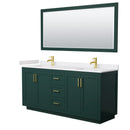 Wyndham Miranda 72" Double Bathroom Vanity In Green White Cultured Marble Countertop Undermount Square Sinks Brushed Gold Trim 70" Mirror WCF292972DGDWCUNSM70