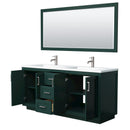 Wyndham Miranda 72" Double Bathroom Vanity In Green 1.25" Thick Matte White Solid Surface Countertop Integrated Sinks Brushed Nickel Trim 70" Mirror WCF292972DGEK1INTM70