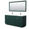 Wyndham Miranda 72" Double Bathroom Vanity In Green 1.25" Thick Matte White Solid Surface Countertop Integrated Sinks Brushed Nickel Trim 70" Mirror WCF292972DGEK1INTM70