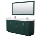 Wyndham Miranda 72" Double Bathroom Vanity In Green White Cultured Marble Countertop Undermount Square Sinks Brushed Nickel Trim 70" Mirror WCF292972DGEWCUNSM70