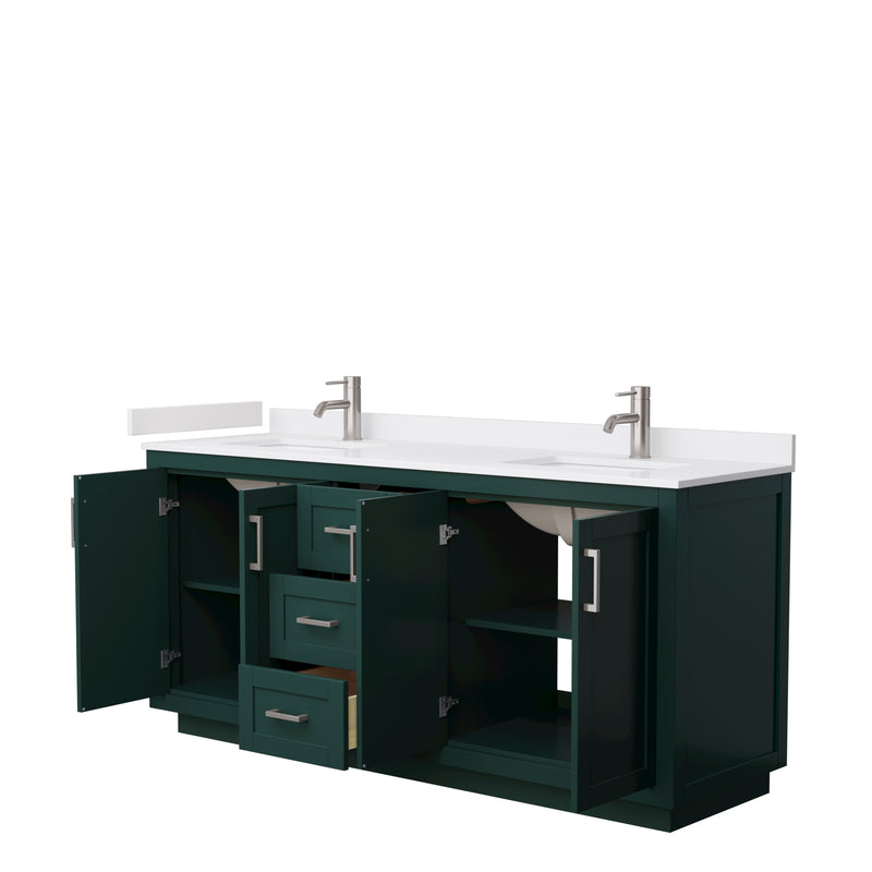 Wyndham Miranda 72" Double Bathroom Vanity In Green White Cultured Marble Countertop Undermount Square Sinks Brushed Nickel Trim WCF292972DGEWCUNSMXX