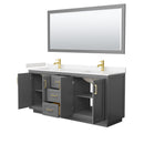 Wyndham Miranda 72" Double Bathroom Vanity In Dark Gray Light-Vein Carrara Cultured Marble Countertop Undermount Square Sinks Brushed Gold Trims and 70" Mir WCF292972DGGC2UNSM70