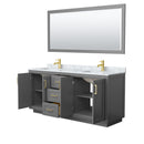 Wyndham Miranda 72" Double Bathroom Vanity In Dark Gray White Carrara Marble Countertop Undermount Square Sinks Brushed Gold Trims and 70" Mirror WCF292972DGGCMUNSM70