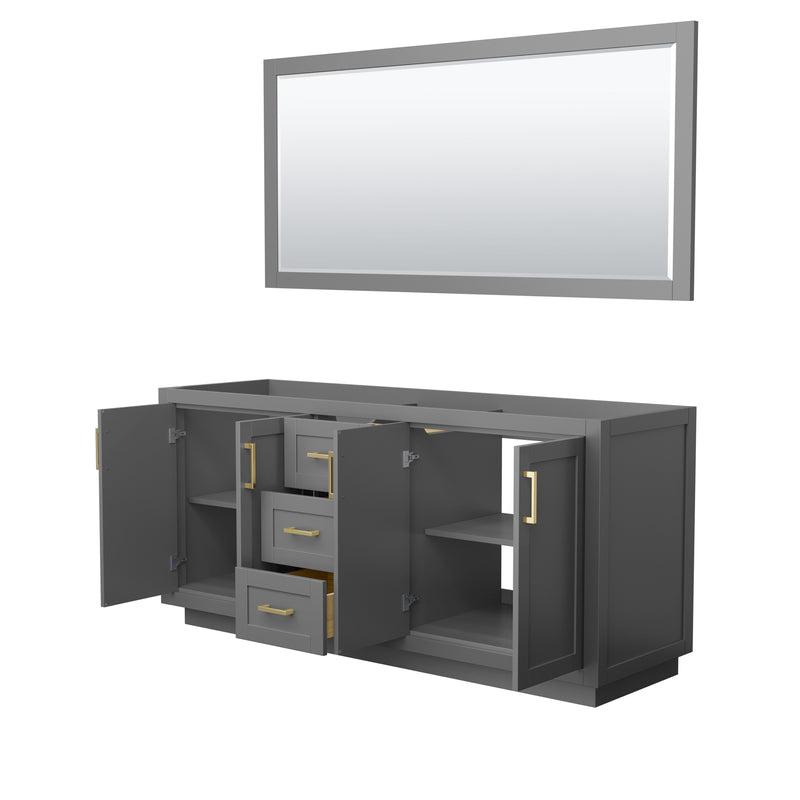 Wyndham Miranda 72" Double Bathroom Vanity In Dark Gray No Countertop No Sink Brushed Gold Trims and 70" Mirror WCF292972DGGCXSXXM70