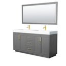 Wyndham Miranda 72" Double Bathroom Vanity In Dark Gray Matte White Solid Surface In 4" Thickness Integrated Sinks Brushed Gold Trims And 70" Mirror WCF292972DGGK4INTM70