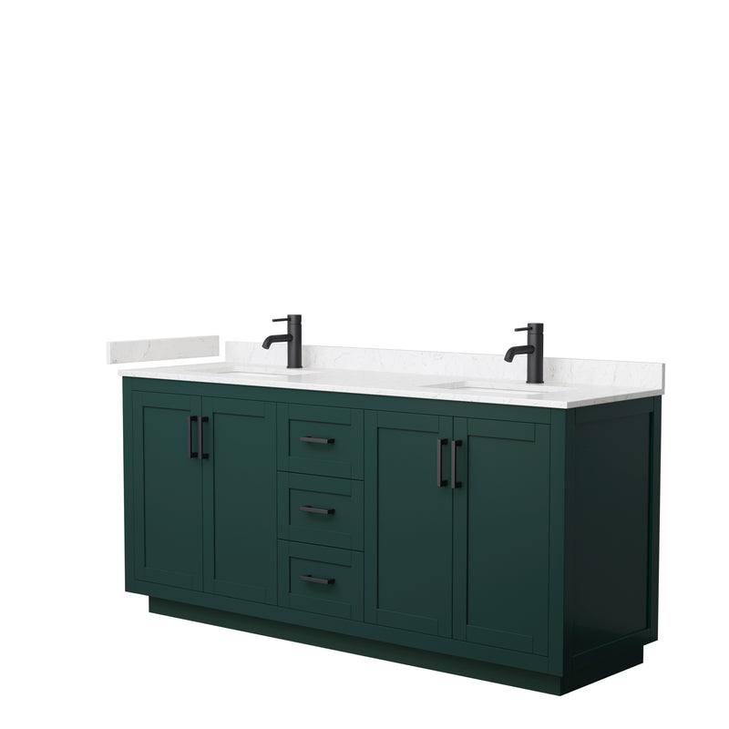 Wyndham Miranda 72" Double Bathroom Vanity In Green Light-Vein Carrara Cultured Marble Countertop Undermount Square Sinks Matte Black Trim WCF292972DGKC2UNSMXX