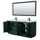 Wyndham Miranda 72" Double Bathroom Vanity In Green White Carrara Marble Countertop Undermount Square Sinks Matte Black Trim 70" Mirror WCF292972DGKCMUNSM70