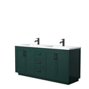 Wyndham Miranda 72" Double Bathroom Vanity In Green 1.25" Thick Matte White Solid Surface Countertop Integrated Sinks Matte Black Trim WCF292972DGKK1INTMXX