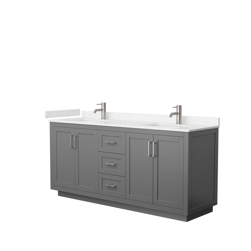 Wyndham Miranda 72" Double Bathroom Vanity In Dark Gray Light-Vein Carrara Cultured Marble Countertop Undermount Square Sinks Brushed Nickel Trims And No Mi WCF292972DKGC2UNSMXX