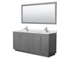 Wyndham Miranda 72" Double Bathroom Vanity In Dark Gray White Carrara Marble Countertop Undermount Square Sinks Brushed Nickel Trims And 70" Mirror WCF292972DKGCMUNSM70