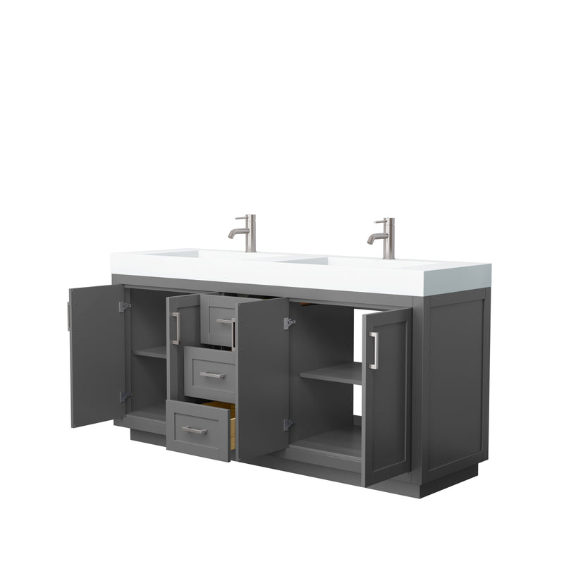 Wyndham Miranda 72" Double Bathroom Vanity In Dark Gray Matte White Solid Surface In 4" Thickness Integrated Sinks Brushed Nickel Trims and No Mirror WCF292972DKGK4INTMXX