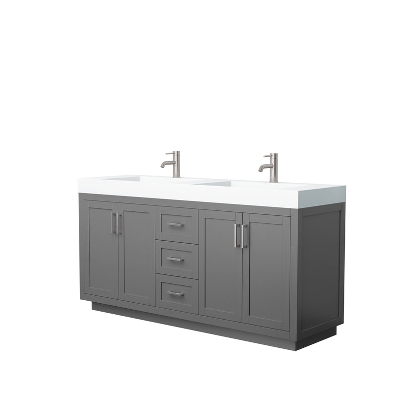 Wyndham Miranda 72" Double Bathroom Vanity In Dark Gray Matte White Solid Surface In 4" Thickness Integrated Sinks Brushed Nickel Trims And No Mirror WCF292972DKGK4INTMXX