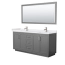 Wyndham Miranda 72" Double Bathroom Vanity In Dark Gray White Cultured Marble Countertop Undermount Square Sinks Brushed Nickel Trims And 70" Mirror WCF292972DKGWCUNSM70