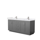 Wyndham Miranda 72" Double Bathroom Vanity In Dark Gray White Cultured Marble Countertop Undermount Square Sinks Brushed Nickel Trims And No Mirror WCF292972DKGWCUNSMXX