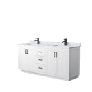 Wyndham Miranda 72" Double Bathroom Vanity In White White Carrara Marble Countertop Undermount Square Sinks Black Trims And No Mirror WCF292972DWBCMUNSMXX