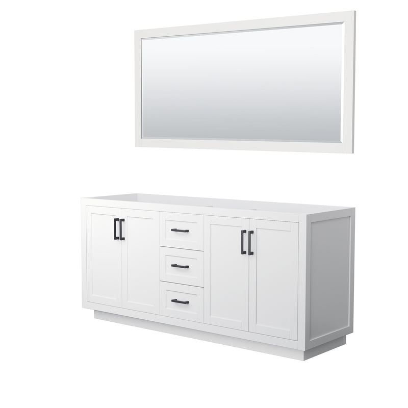 Wyndham Miranda 72" Double Bathroom Vanity In White No Countertop No Sink Black Trims And 70" Mirror WCF292972DWBCXSXXM70