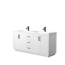 Wyndham Miranda 72" Double Bathroom Vanity In White Matte White Solid Surface In 1.25" Thickness Integrated Sinks Black Trims And No Mirror WCF292972DWBK1INTMXX