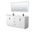 Wyndham Miranda 72" Double Bathroom Vanity In White White Cultured Marble Countertop Undermount Square Sinks Black Trims And 70" Mirror WCF292972DWBWCUNSM70