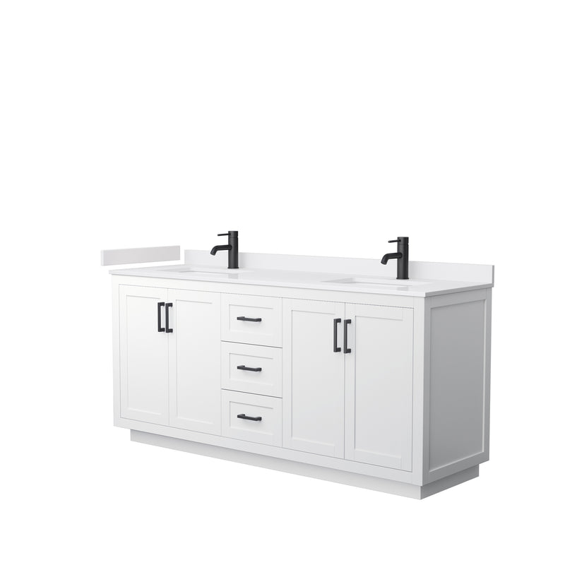 Wyndham Miranda 72" Double Bathroom Vanity In White White Cultured Marble Countertop Undermount Square Sinks Black Trims And No Mirror WCF292972DWBWCUNSMXX