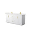 Wyndham Miranda 72" Double Bathroom Vanity In White Light-Vein Carrara Cultured Marble Countertop Undermount Square Sinks Brushed Gold Trims And No Mirror WCF292972DWGC2UNSMXX