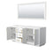 Wyndham Miranda 72" Double Bathroom Vanity In White No Countertop No Sink Brushed Gold Trims and 70" Mirror WCF292972DWGCXSXXM70