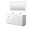 Wyndham Miranda 72" Double Bathroom Vanity In White Matte White Solid Surface In 1.25" Thickness Integrated Sinks Brushed Gold Trims And 70" Mirror WCF292972DWGK1INTM70