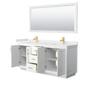 Wyndham Miranda 72" Double Bathroom Vanity In White White Cultured Marble Countertop Undermount Square Sinks Brushed Gold Trims and 70" Mirror WCF292972DWGWCUNSM70