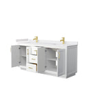 Wyndham Miranda 72" Double Bathroom Vanity In White White Cultured Marble Countertop Undermount Square Sinks Brushed Gold Trims and No Mirror WCF292972DWGWCUNSMXX