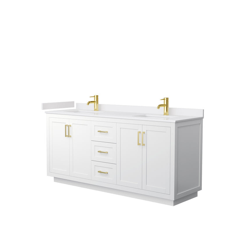 Wyndham Miranda 72" Double Bathroom Vanity In White White Cultured Marble Countertop Undermount Square Sinks Brushed Gold Trims And No Mirror WCF292972DWGWCUNSMXX