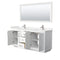 Wyndham Miranda 72" Double Bathroom Vanity In White Light-Vein Carrara Cultured Marble Countertop Undermount Square Sinks Brushed Nickel Trims and 70" Mirro WCF292972DWHC2UNSM70