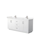 Wyndham Miranda 72" Double Bathroom Vanity In White Light-Vein Carrara Cultured Marble Countertop Undermount Square Sinks Brushed Nickel Trims And No Mirror WCF292972DWHC2UNSMXX