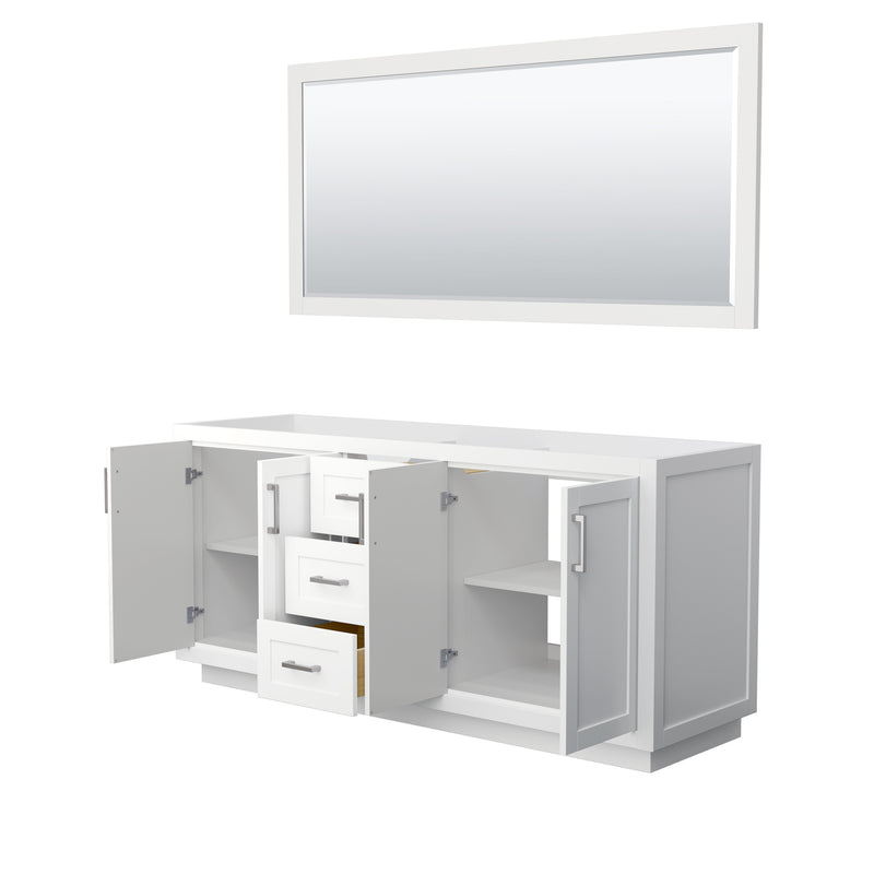 Wyndham Miranda 72" Double Bathroom Vanity In White No Countertop No Sink Brushed Nickel Trims and 70" Mirror WCF292972DWHCXSXXM70