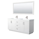 Wyndham Miranda 72" Double Bathroom Vanity In White Matte White Solid Surface In 1.25" Thickness Integrated Sinks Brushed Nickel Trims And 70" Mirror WCF292972DWHK1INTM70