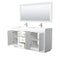 Wyndham Miranda 72" Double Bathroom Vanity In White Matte White Solid Surface In 4" Thickness Integrated Sinks Brushed Nickel Trims and 70" Mirror WCF292972DWHK4INTM70