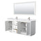 Wyndham Miranda 72" Double Bathroom Vanity In White White Cultured Marble Countertop Undermount Square Sinks Brushed Nickel Trims and 70" Mirror WCF292972DWHWCUNSM70