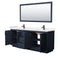 Wyndham Miranda 80" Double Bathroom Vanity In Dark Blue Light-Vein Carrara Cultured Marble Countertop Undermount Square Sinks Black Trims and 70" Mirror WCF292980DBBC2UNSM70