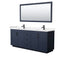 Wyndham Miranda 80" Double Bathroom Vanity In Dark Blue Light-Vein Carrara Cultured Marble Countertop Undermount Square Sinks Black Trims And 70" Mirror WCF292980DBBC2UNSM70