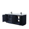 Wyndham Miranda 80" Double Bathroom Vanity In Dark Blue White Carrara Marble Countertop Undermount Square Sinks Black Trims and No Mirror WCF292980DBBCMUNSMXX