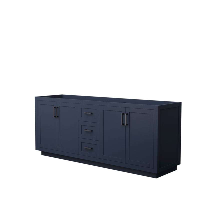 Wyndham Miranda 80" Double Bathroom Vanity In Dark Blue No Countertop No Sink Black Trims And No Mirror WCF292980DBBCXSXXMXX