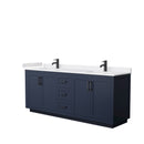 Wyndham Miranda 80" Double Bathroom Vanity In Dark Blue White Cultured Marble Countertop Undermount Square Sinks Black Trims And No Mirror WCF292980DBBWCUNSMXX