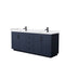 Wyndham Miranda 80" Double Bathroom Vanity In Dark Blue White Cultured Marble Countertop Undermount Square Sinks Black Trims And No Mirror WCF292980DBBWCUNSMXX