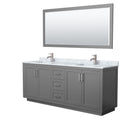 Wyndham Miranda 80" Double Bathroom Vanity In Dark Gray White Carrara Marble Countertop Undermount Square Sinks Brushed Nickel Trims And 70" Mirror WCF292980DKGCMUNSM70