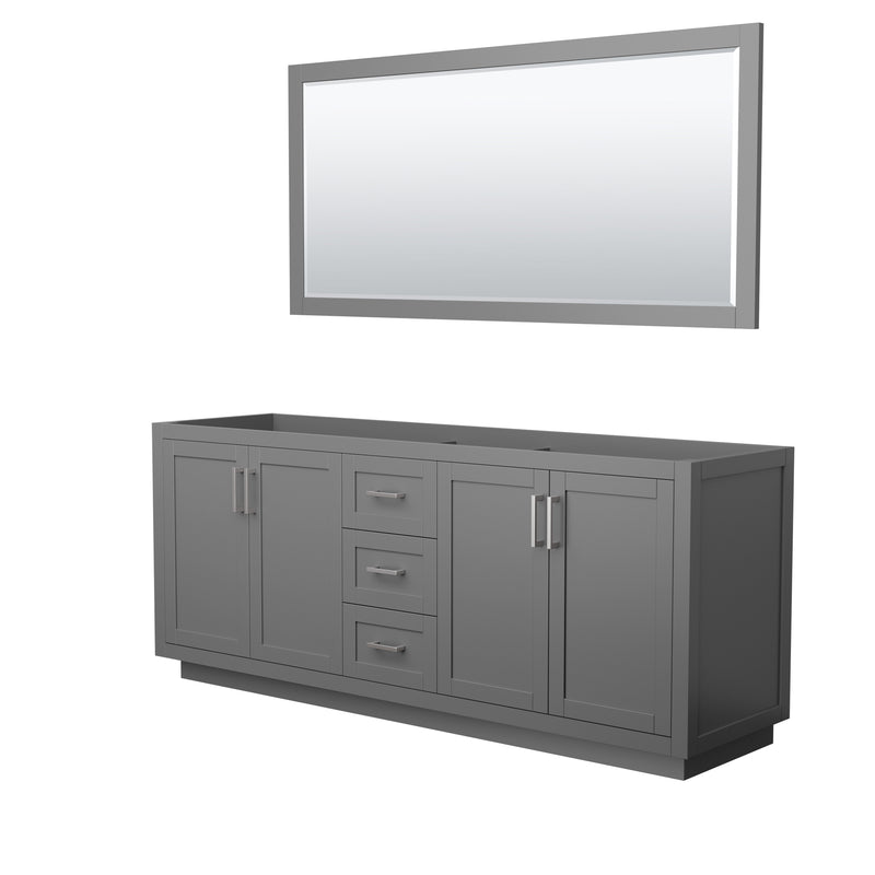 Wyndham Miranda 80" Double Bathroom Vanity In Dark Gray No Countertop No Sink Brushed Nickel Trims And 70" Mirror WCF292980DKGCXSXXM70