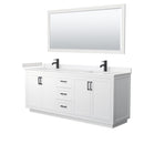 Wyndham Miranda 80" Double Bathroom Vanity In White Light-Vein Carrara Cultured Marble Countertop Undermount Square Sinks Black Trims And 70" Mirror WCF292980DWBC2UNSM70