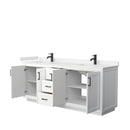 Wyndham Miranda 80" Double Bathroom Vanity In White Light-Vein Carrara Cultured Marble Countertop Undermount Square Sinks Black Trims and No Mirror WCF292980DWBC2UNSMXX