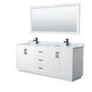 Wyndham Miranda 80" Double Bathroom Vanity In White White Carrara Marble Countertop Undermount Square Sinks Black Trims And 70" Mirror WCF292980DWBCMUNSM70