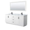 Wyndham Miranda 80" Double Bathroom Vanity In White White Carrara Marble Countertop Undermount Square Sinks Black Trims And 70" Mirror WCF292980DWBCMUNSM70