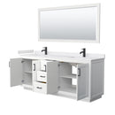 Wyndham Miranda 80" Double Bathroom Vanity In White White Cultured Marble Countertop Undermount Square Sinks Black Trims and 70" Mirror WCF292980DWBWCUNSM70