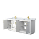 Wyndham Miranda 80" Double Bathroom Vanity In White White Carrara Marble Countertop Undermount Square Sinks Brushed Gold Trims and No Mirror WCF292980DWGCMUNSMXX